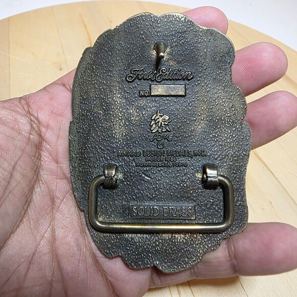 Vintage Solid Brass "The Life Line Of America" Truckers Belt Buckle Flying Eagle - Picture 6 of 10